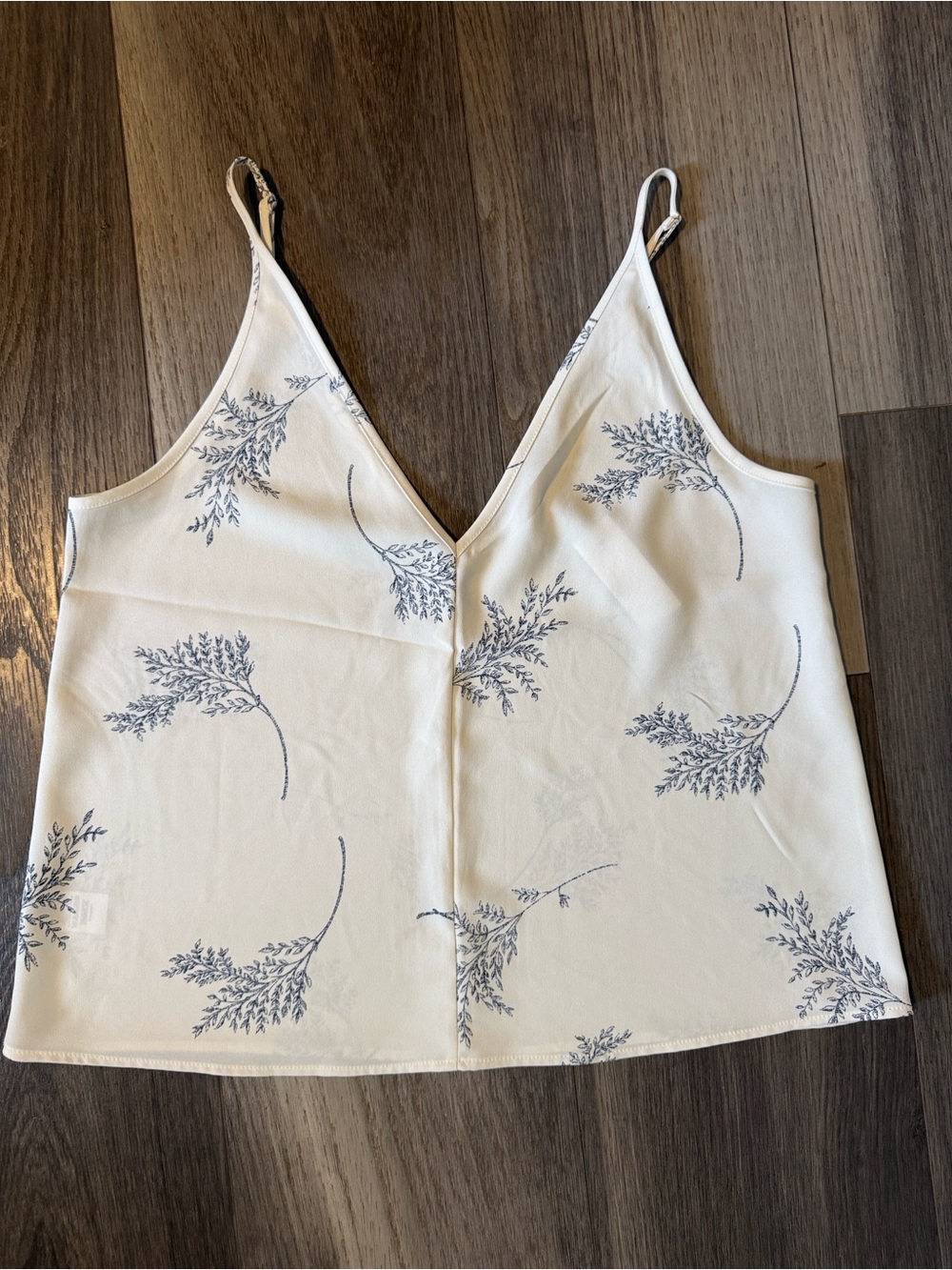 LOFT Cream Floral V-Neck Camisole with Blue Print